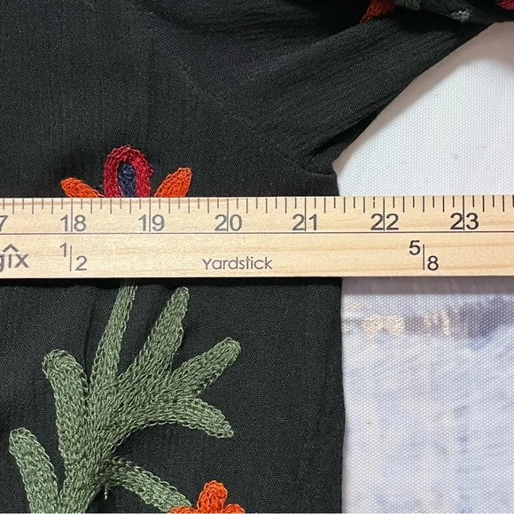 LAURIE FELT Black Peasant Blouse with Multicolor Floral Embroidery - Picture 14 of 16